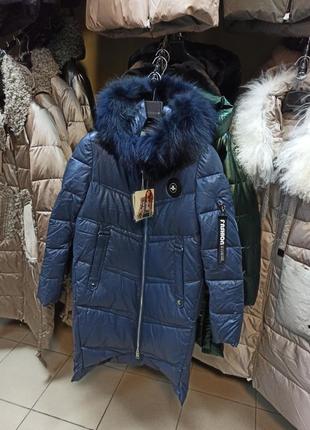 Зимова жіноча куртка zlly з еко-шкіри з натуральним хутром s - 7xl7 фото