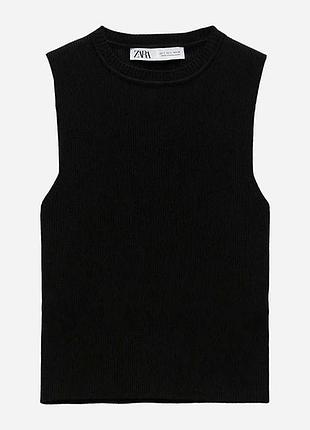 Базовая майка короткая черная топ в рубчик размер s pull&bear