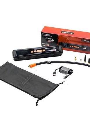 Компрессор беспроводный аккумуляторный 12v 35 л/мин 6000 mah 10атм elegant force plus 100 015 led-фонарь, павербанк