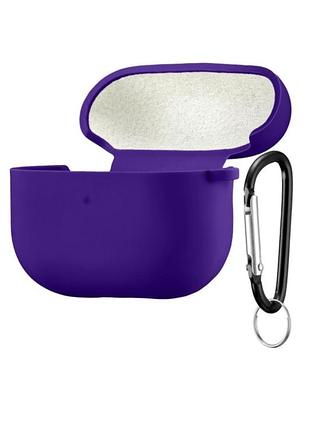 Силиконовый чехол silicone case для airpods 4 ultra violet с микрофиброй фиолетовый с карабином