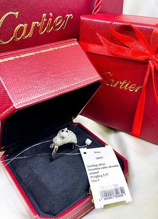 Срібне кільце картьє cartier пантера кішка леопард зелені очі каміння срібло проба 925 нове з биркою нове, 925, 19