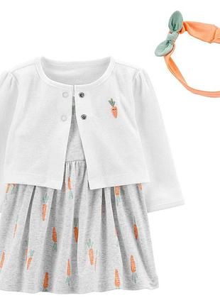 Комплект (платье + кофта + повязка) carters 39310 69-72 см 9 мес серый