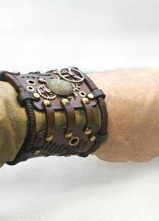 Вінтажний шкіряний браслет з натуральної шкіри в стімпанк і готичному вікторіанському стилі2 фото