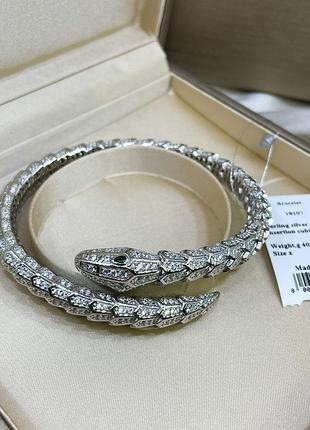 Серебряный браслет булгари bulgari змея змейка с камнями серебро проба 925 новое с биркой новое, 925, 18