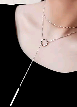 Цепочка, колье, длинная 85 см, протяжка, измельчение 925, тренд
