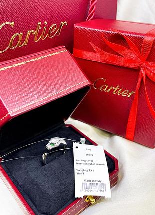Срібне кільце картьє cartier пантера кішка леопард зелені очі каміння срібло проба 925 нове з биркою нове, 925, 17.5