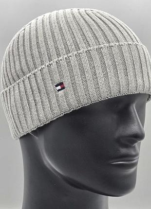 Мужская шапка tommy hilfiger зимняя, шапка томми хилфигер, зимняя шапка бежевый