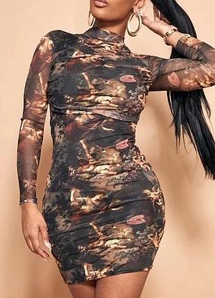 Сукня сітка з принтом prettylittlething хакі