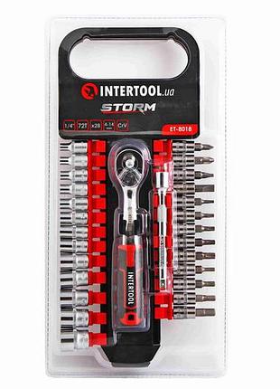 Набор головок и насадок 28 ед. "intertool" storm 1/4" на планке