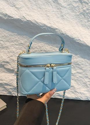 Женская сумка косметичка 10484 vanity bag кросс-боди голубая на цепочке