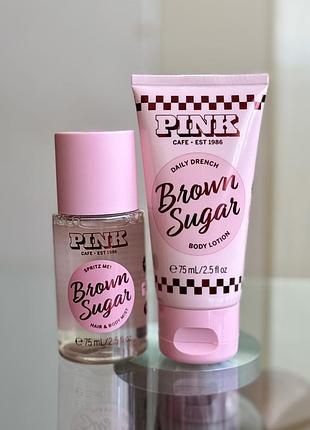 Набір спрей / міст та лосьйон у міні версії victoria's secret pink brown sugar