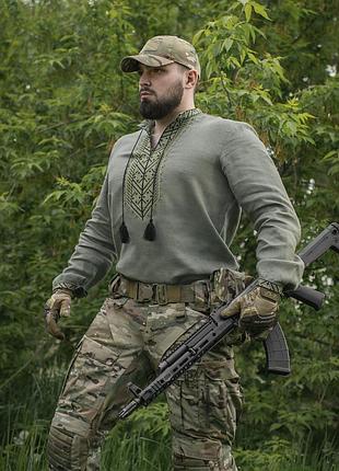 M-tac вышиванка 100% лён олива