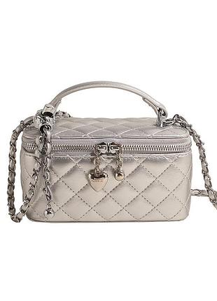 Женская сумка-косметичка 85063 vanity bag кросс-боди серебристая