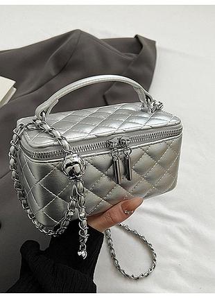 Женская сумка-косметичка 85053 vanity bag кросс-боди серебристая