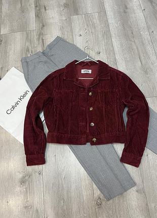 Вельветова бордова куртка жакет  укорочений піджак new look