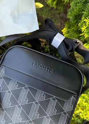 Мужская сумка lacoste барсетка через плечо лакоста черный кожаный мессенджер