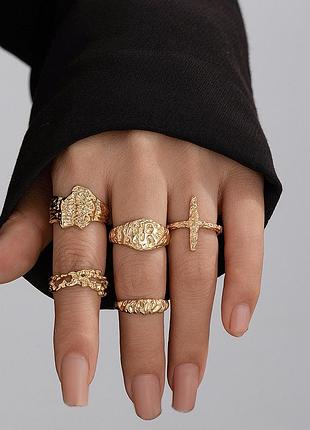 Кольца из мятого золота fashion jewelry 5шт. gold