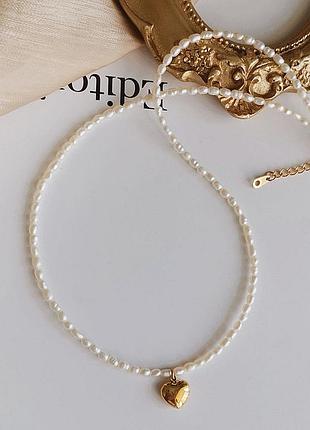 Ожерелье из жемчуга с позолоченным сердечком fashion jewelry white-gold