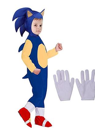 Дитячий карнавальний костюм їжачок сонік sonic, комбінезон із шапкою та рукавичками, на зріст m 120-130