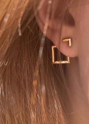 Серьги джекеты, геометрические серьги ромбы золотые 3