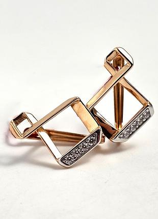 Серьги из комбинированного золота ромбы с фианитами