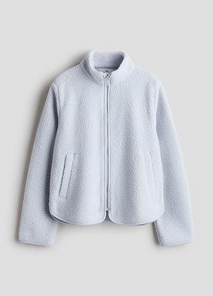 Подростковая флисовая кофта шерпа h&amp;m на молнии для девочки голубой 134/140 см