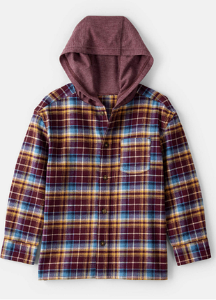 Брендовая фланелевая рубашка для мальчика с капюшоном oshkosh b'gosh (сша)