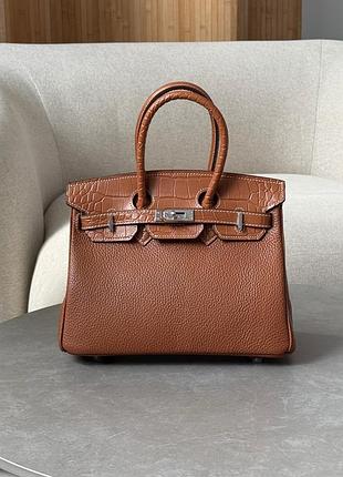 Женская кожаная сумка birkin 25 brown/silver