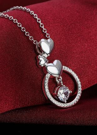Підвіска із серцями кулон серце та кристал love стерл. ср. tiffany