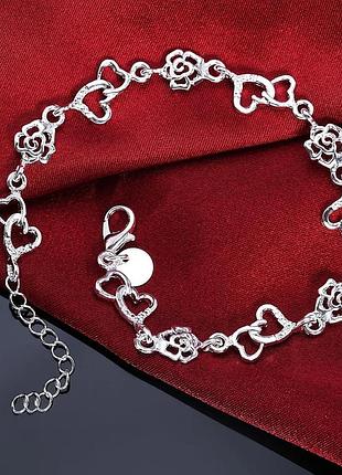 Жіночий браслет із сердечками та квітами серце стерл. ср. тіффані tiffany