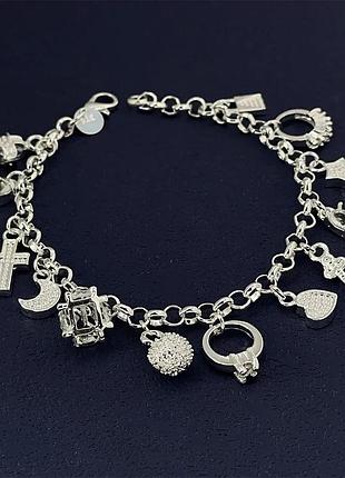 Женский браслет 13 подвесок сердце ключик луна крестик стерл. ср. тиффани tiffany
