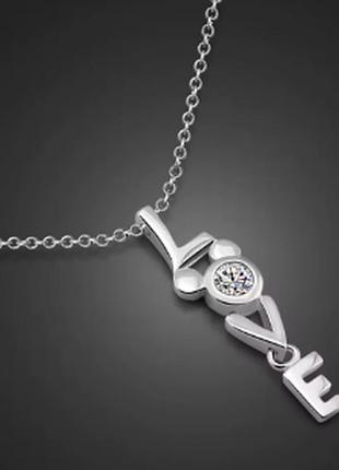 Подвеска кулон love с кристаллом для влюбленных стерл. ср. тиффани tiffany