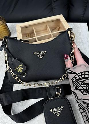 Сумка женская prada (прада) 2в1 черная кросс боди через плече 2 в 1 эко-кожа