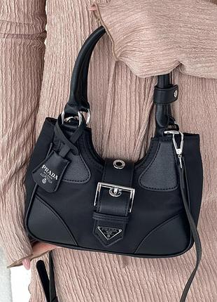 Сумка женская prada moon re-nylon mini bag (прада) черная кросс боди нейлон через плече