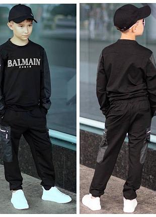 Трендовий спортивний костюм "balmain", розміри на зріст 146-158 158-164, чорний