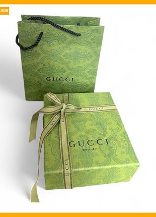 Rest комплект пакет и коробка gucci зеленый фактурный картон с брендированной лентой для подарков и хранения