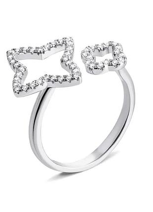 Серебряное кольцо в стиле "van cleef и arpels" с фианитами, размер 17,0, вес: 2.3 г