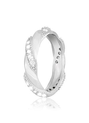 Серебряное кольцо с фианитами, размер 18,0, вес: 2.8 г