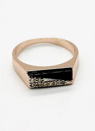 Серебряное кольцо со вставкой фианит/оникс, размер 19,0, вес: 4.0 г