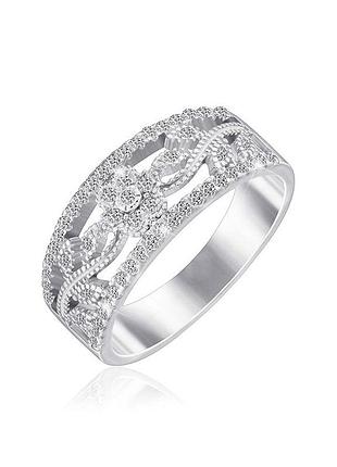 Серебряное кольцо с белыми фианитами, размер 17,0, вес: 3.5 г