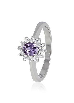 Серебряное кольцо с сиреневыми фианитами, размер 15,5, вес: 2.3 г