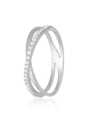 Серебряное кольцо с фианитами, размер 15,5, вес: 2.1 г