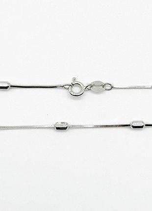 Серебряная цепочка, плетение снейк круглый с бусинами, размер 40 см x 0,1 см, вес: 3.3 г