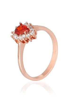 Серебряное кольцо в позолоте с красными фианитами, размер 16,0, вес: 2.8 г