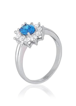 Серебряное кольцо с голубыми фианитами, размер 16,0, вес: 2.3 г