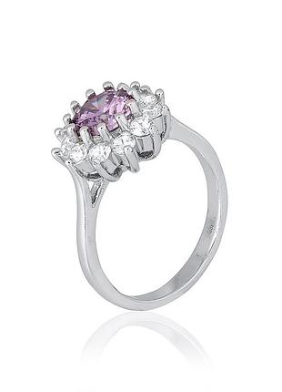 Серебряное кольцо с сиреневыми фианитами, размер 15,5, вес: 3.8 г