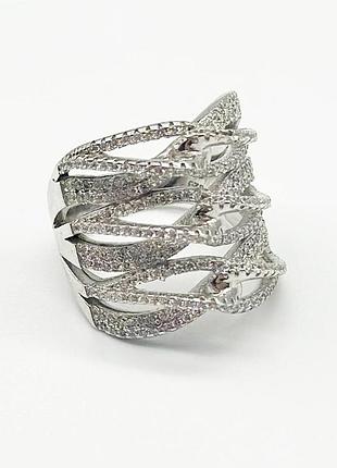 Серебряное кольцо с фианитами, размер 17,0, вес: 8.5 г