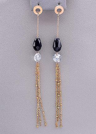 Длинные серьги 'fashion' сrystal позолота 18к