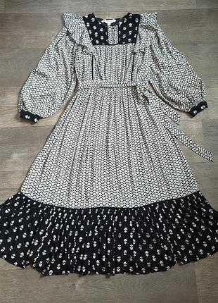 Шикарное черно-белое платье миди per una с широкими рукавами размер м