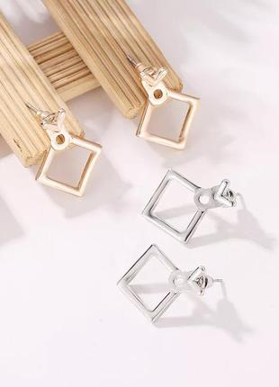 Сережки джекеты, геометричні сережки ромби в сріблі3 фото